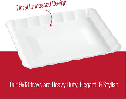 Plasticpro Plastic Serving Trays - Serving Platters Rectangle 9X13 Disposable Party Dish 12 White