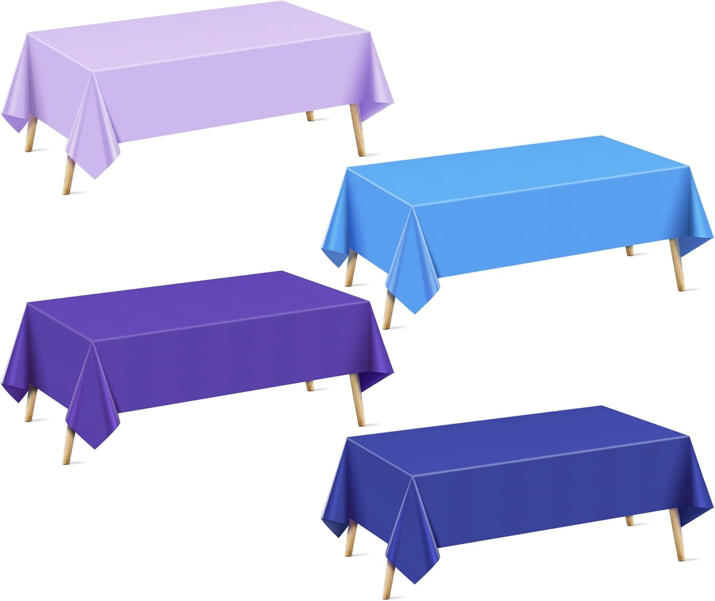 4 Pieces Blue & Purple Series Rectangle Tablecloth, 54x72" Solid Color Waterproof & Spillproof Disposable Plastic Table Cover, Durable Party Tablecloth for Dining, Buffet, Picnic, Outdoor Events