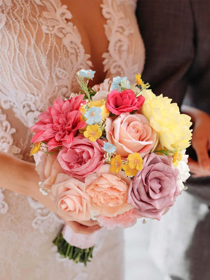 Artificial Flower Box Set Pink & Yellow Silk Flowers Rose Faux Flowers for DIY Bouquets Centerpieces Arrangements Table Decor Baby Shower Party Home Decor (Pink & Yellow)