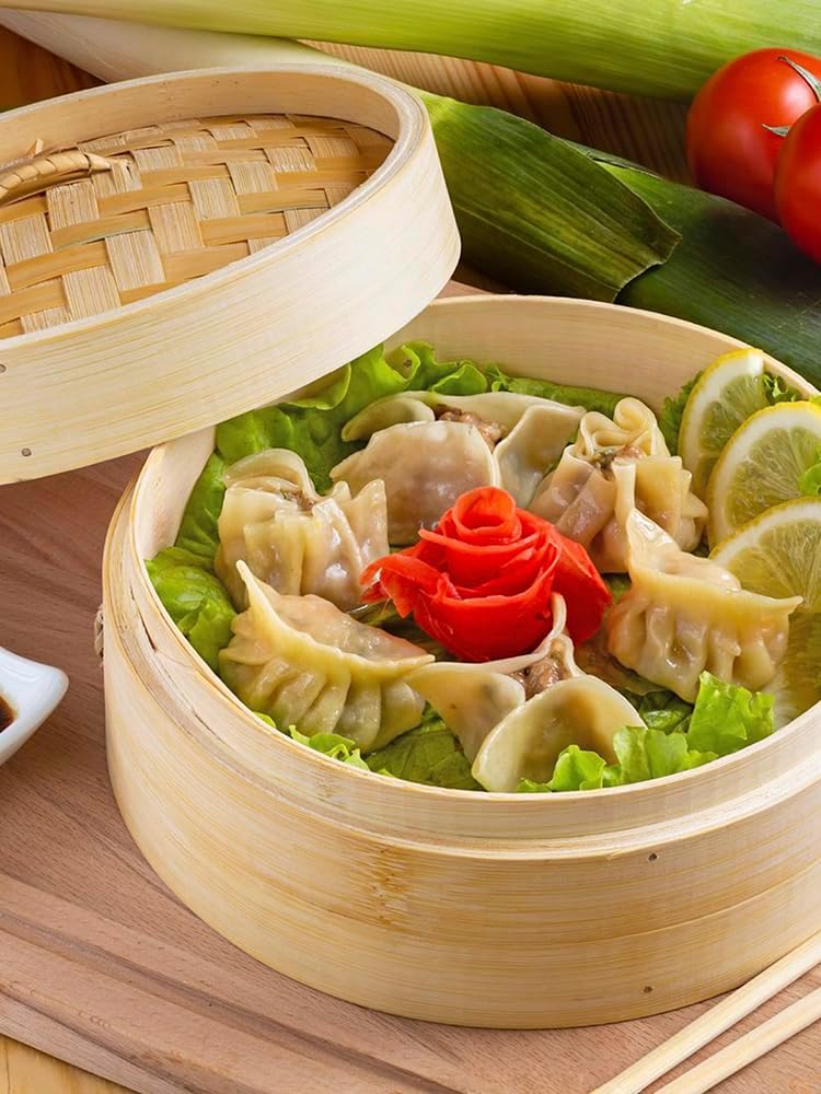 Bamboo Steamer Basket, 1/2 Layers Handmade Bamboo Dumpling Steamer, 10 Inch Lightweight Food Steamer Baskets Eco-Friendly Bamboo Steamer for Steaming Dumplings Vegetables Fish Rice