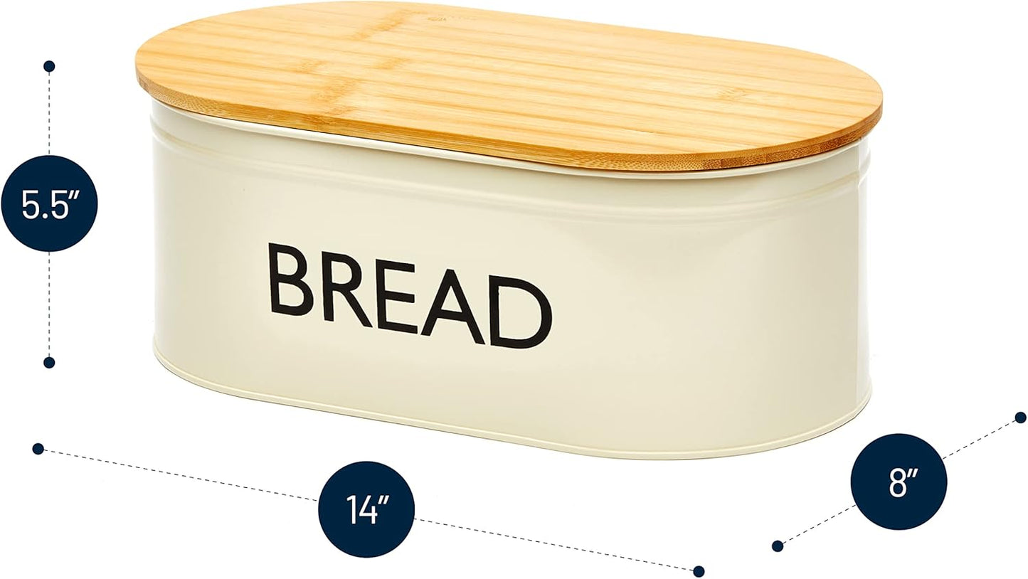RoyalHouse Premium Metal Bread Box with Bamboo Lid, Stainless Steel Large Bread Bin Storage Container And Organizer for Kitchen Countertop, Vintage Style Kitchen Decor