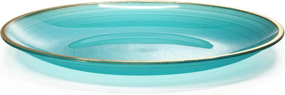 " OCCASIONS " 50 Plates Pack (25 Guests)-Wedding Party Disposable Plastic Plate Set -25 x 10'' Dinner + 25 x 7'' Salad & Dessert plates (Belize in Aqua & Gold)