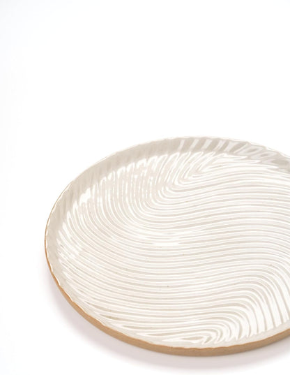 Vanity Tray with Brown Trim - Candle & Perfume Holder Organizer - Round White 11"11" - Home Decor for Dresser, Table, Bathroom Countertop