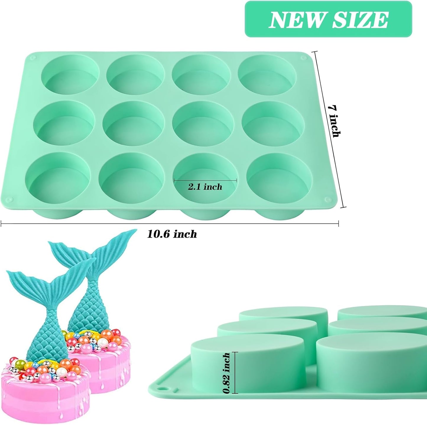 Actvty Round Chocolate Cookie Molds, 3 Pieces 12-Cavity Cylinder Chocolate Silicone Molds for Covered Oreo, Cookies Candy Jelly Mini Cakes and Muffin Baking(Green)