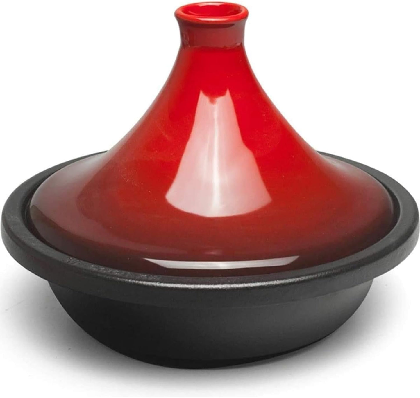 10in Ceramic Tagine Pot with Enameled Cast Iron Base and Cone-Shaped Lid for Braising Slow Cooking Clay Pot Induction Cooker (Red)