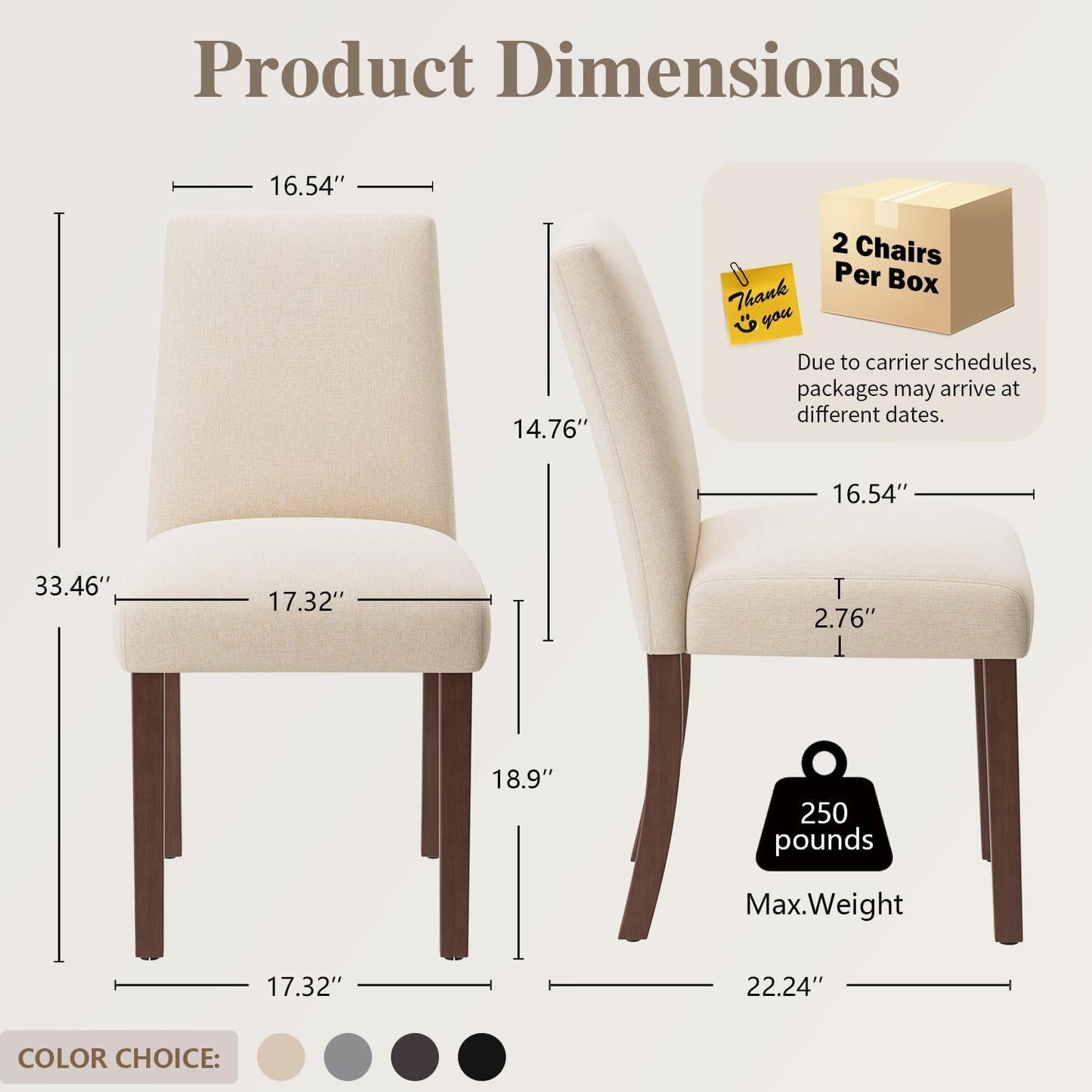 Dining Chairs Set of 6, Modern Dining Room Chair, Upholstered Kitchen Farmhouse Chair for Restaurant & Cafe- Beige