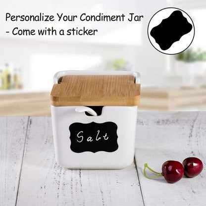 Lucky Goddness Ceramic Sugar Bowl with Bamboo Lid and Spoon,Porcelain Sugar Container for Home Kitchen,Salt Condiment for Sugar Tea Coffee Spice,White,9 Fl oz 270ML