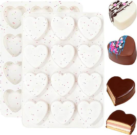 2 Inch Silicone Heart Muffin Pan,12-Cavity Heart Silicone Molds Small Hearts Shape Cake Pan Valentines Chocolate Molds for Baking,Candy, Cake, Soap