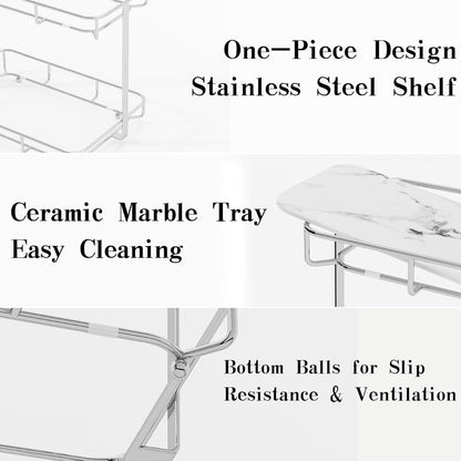 Bathroom Organizer Countertop Perfume Organizer Makeup Organizer Cosmetics Storage Display Rack Vanity Tray Dresser Stainless Steel Gold Shelf White Marble Ceramic Tray