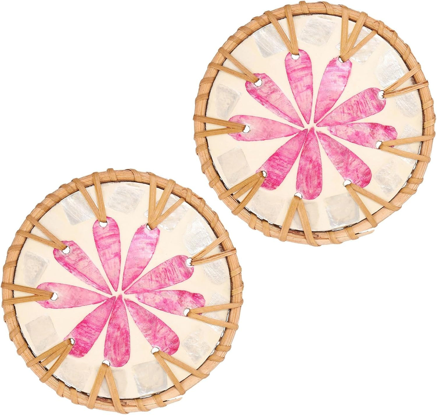 uxcell 2Pcs Handmade Woven Rattan Coasters, Heat-Resistant Drink Coasters for Coffee Table Dining Room Kitchen Coffee Wine Decor, Pink Petal