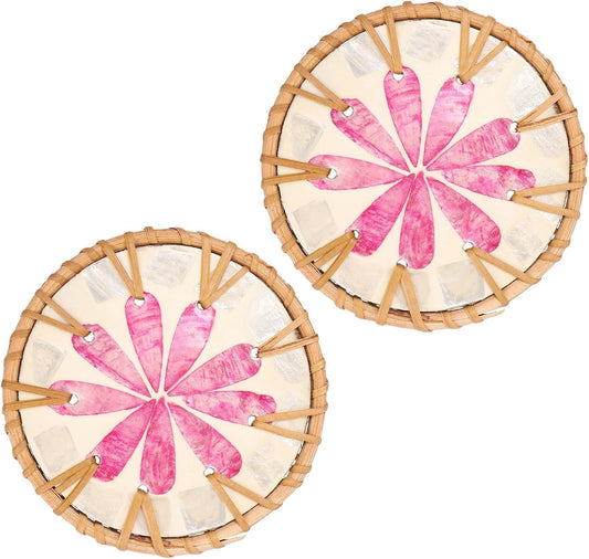 uxcell 2Pcs Handmade Woven Rattan Coasters, Heat-Resistant Drink Coasters for Coffee Table Dining Room Kitchen Coffee Wine Decor, Pink Petal