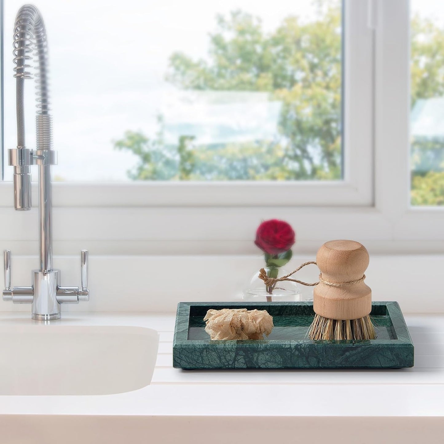 Natural Small Marble Vanity Tray, Luxury Stone Organizer for Bathroom & Kitchen | Holds Soap Dispenser, Jewelry, Perfume | Non-Resin, Non-Ceramic Décor