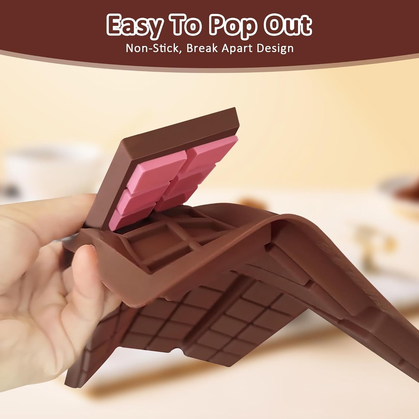 Chocolate Bar Mold - Deep Non-Stick Silicone Chocolate Molds for Homemade Dubai Pistachio Chocolate, Candy, Snacks, and Protein Bars (Reusable, Break Apart Design)