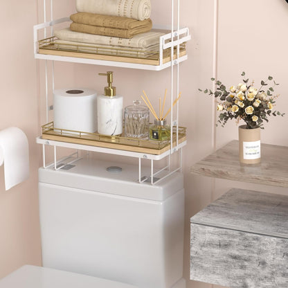 Oak Bathroom Toilet Tank Tray, 13" Wood Back of Toilet Paper Storage Tank Topper Basket, Vanity Tray for Perfume Makeup Candle Toiletry Organizer for Kitchen Coffee Table Natural Tray Decor