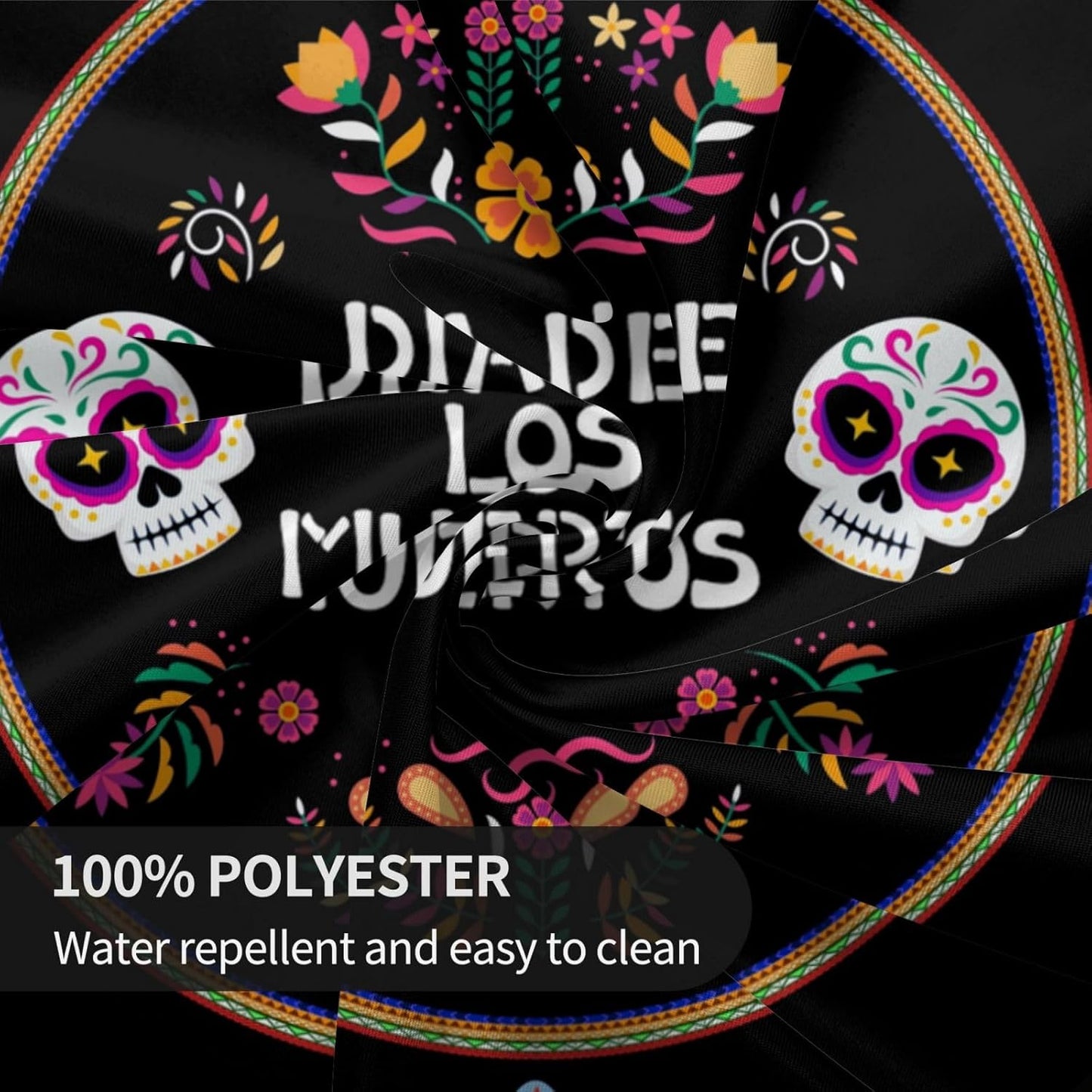 Mexican Round Tablecloth, Traditional Colorful Skull Floral Dia De Los Muertos Azulejo Mosaic Mexico Water Resisitant Table Cover for Dining Kitchen Living Room Home Party Holiday Decor 36 inch Round