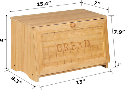 HOMEKOKO Vintage Large Wood Bread Box for Kitchen Counter, Retro Design Single Layer Bamboo Large Capacity Food Storage Bin (Natural Bamboo)