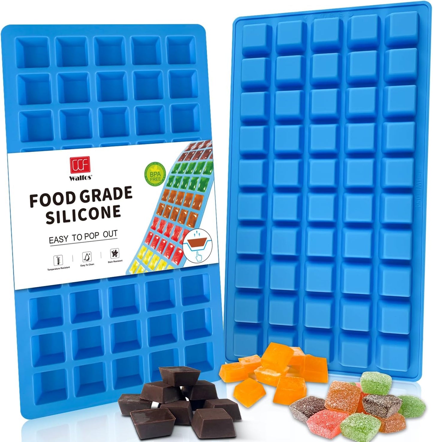 Mini Square-Terrace Silicone Chocolate Molds 50 Cavities - Walfos Non Stick Silicone Candy Molds, Silicone Molds for Chocolate, Candy, Gummy, Jelly, Ice Cubes, Food Grade & Dishwasher Safe, 2 Packs