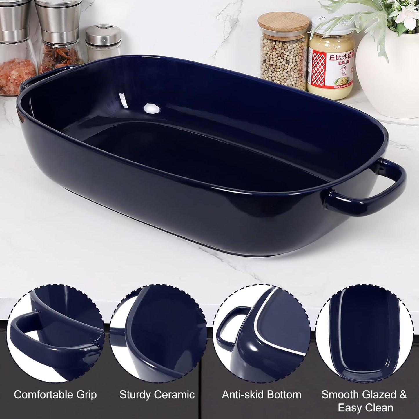 4.5 Quart Ceramic Baking Dish,Serving Bakeware for Casserole,Lasagna,Gratin,Broiling,Roasting,and Baking.Large Deep 14x10x3.11 inches Pan,Safe for Oven Microwave Refrigerator Disinfection Cabinet and