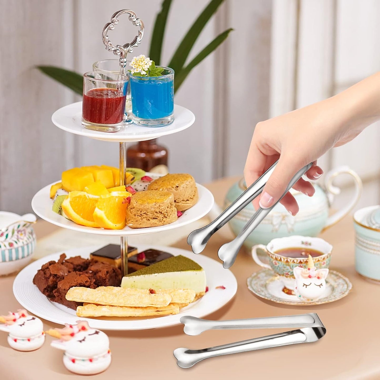 18 Pack Premium Small Serving Tongs, Mini Stainless Steel Appetizer Tongs 4.33Inch Silver