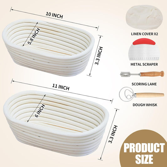 Banneton Bread Proofing Basket, Sourdough Bread Baking Supplies, Oval Rattan Rising Proofing Baskets Bowls Set of 2, Artisan Sourdough Bread Gifts for Home Bakers