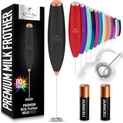 Zulay Kitchen Milk Frother Handheld Electric Whisk with AA Duracell Batteries – Durable Drink Mixer for Coffee, Lattes, Cappuccinos & More - Black Copper