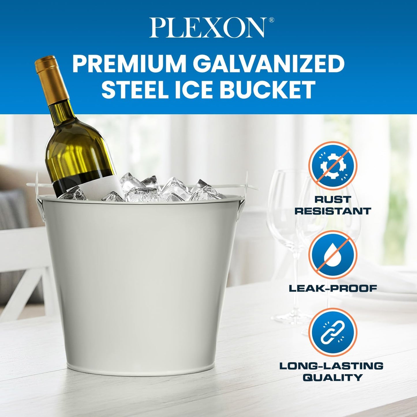 PLEXON Galvanized Metal Ice Bucket for Parties Coctail Bar Restaurant - Drink Beer Champagne Metal Pail Bucket with Handle, Beverage Chiller Cooler Small 1.3 Gallon, Off-White, Set of 6
