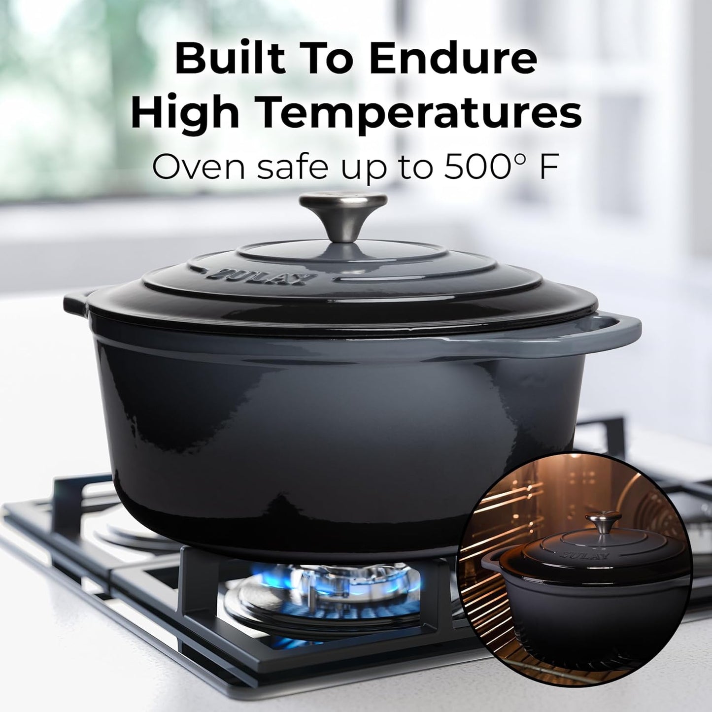 Zulay Kitchen 7.7 Quart Enameled Cast Iron Dutch Oven Pot with Lid – Premium Durability & Oven Safe up to 500°F – Heavy Duty Cookware Perfect for Bread Baking, Stews, Braising & Roasting – Gray