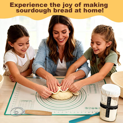 Upgraded All-Inclusive 𝗣𝗥𝗘𝗠𝗜𝗨𝗠 Sourdough Starter Kit with Pot, Sourdough Bread Baking Supplies, 34 Oz Starter Jar, 2 Banneton Bread Proofing Baskets, Scraper, Scale, Lame, Sour Dough Tools