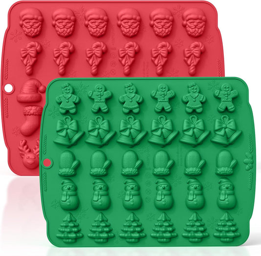 HKNMTT Christmas Silicone molds for Xmas Candy Chocolate Wax Decor, 60 Cavity 11 Shapes Gummy Mould, Including Tree Santa Cane Hat Socks Elk Gingerbread Man Bell Glove Snowman Food Grade DIY Set
