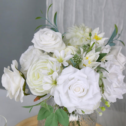 White Artificial Silk Flowers, Wedding Fake Flowers Bulk Box Set for DIY Bouquets, Cake Flowers Table Centerpieces Garland Wreaths Baby Shower Party