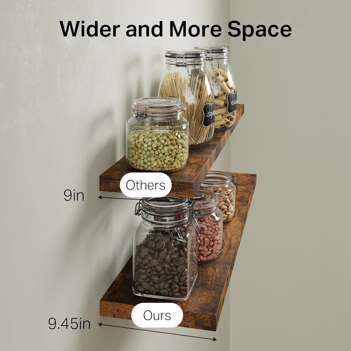 BAYKA Floating Shelves for Wall, 36 inches Wall Mounted Wood Shelves for Bathroom, Bedroom, Living Room, for Storage/Decor with 30lbs Capacity - Rustic Brown,Set of 3