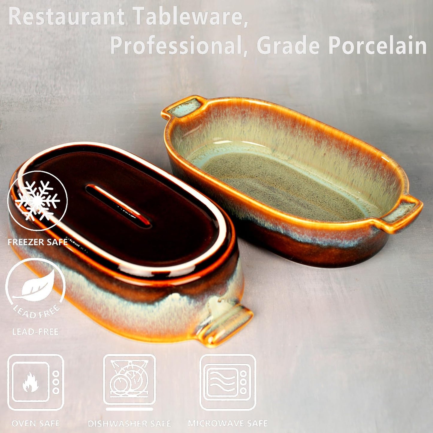 11"x7" Oval Casserole Dish, 1.8 Qt Ceramic Au gratin Baking Dish, Baking Pan with Handles or for mixing, salad, pasta plate, Best gift for those who love baking, Microwave, Oven safe