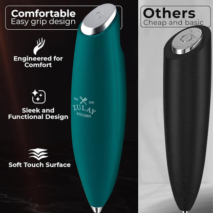 Zulay Kitchen Patented Tornado Triple Whisk Milk Frother with 4 Duracell Batteries – Handheld Foam Maker for Coffee, Lattes, Matcha & Hot Chocolate – Rich, Creamy Froth in Seconds