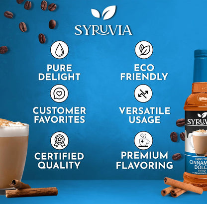 Syruvia Sugar Free Coffee Syrup, Cinnamon Dolce Flavored Syrup for Drinks, Lattes, and Desserts – 25.4 fl oz