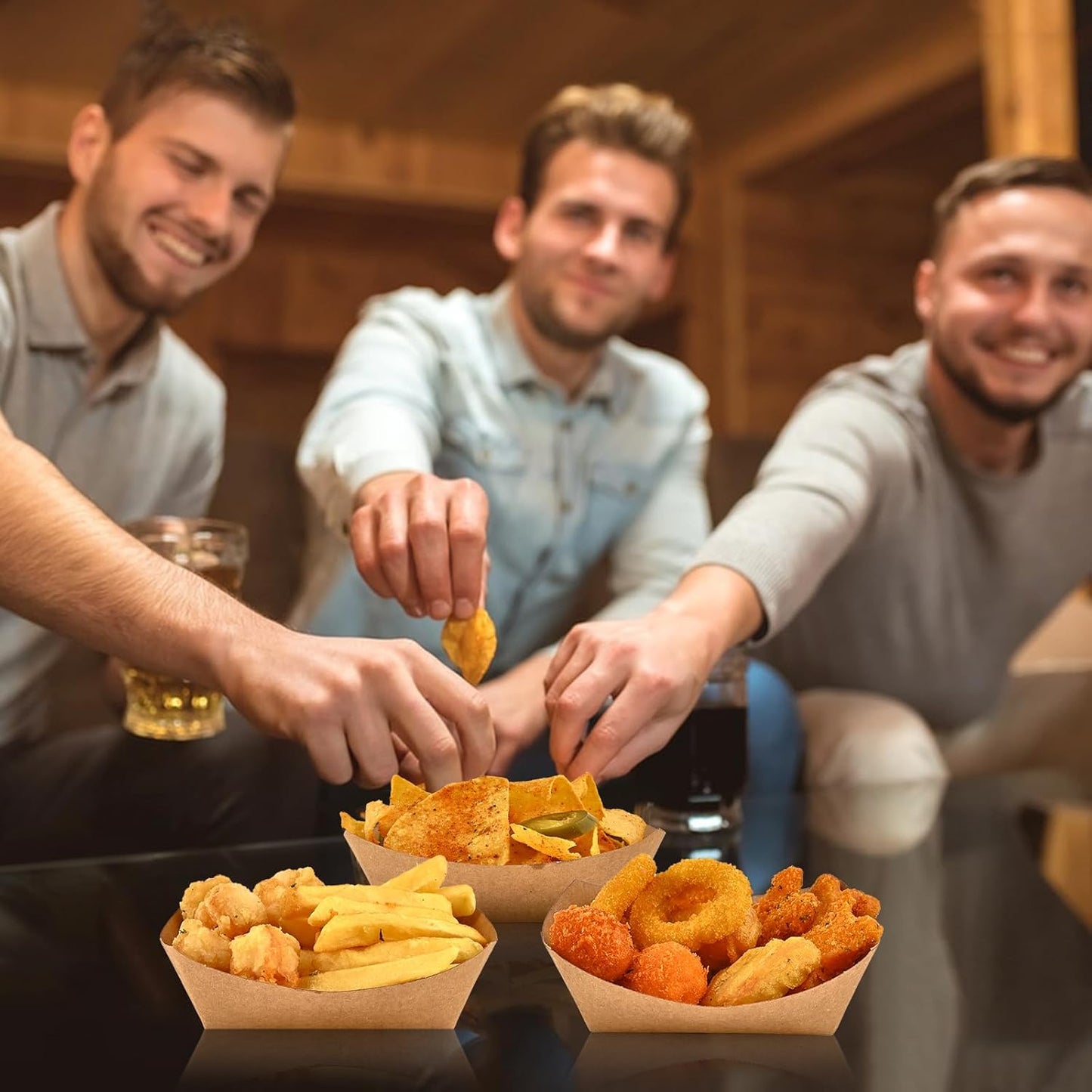 Ocmoiy 1lb Paper Food Trays, 100 Pack Heavy Duty Kraft Food Boats Holders Disposable Serving Basket Trays for Nachos, Fries, BBQ, Festivals, Party