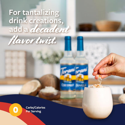 Torani Sugar Free Coconut Syrup and Sugar Free Vanilla Syrup Variety 2-Pack, Coffee Syrups for Drinks, Pumps Included, 25.4 Fl Oz Ea