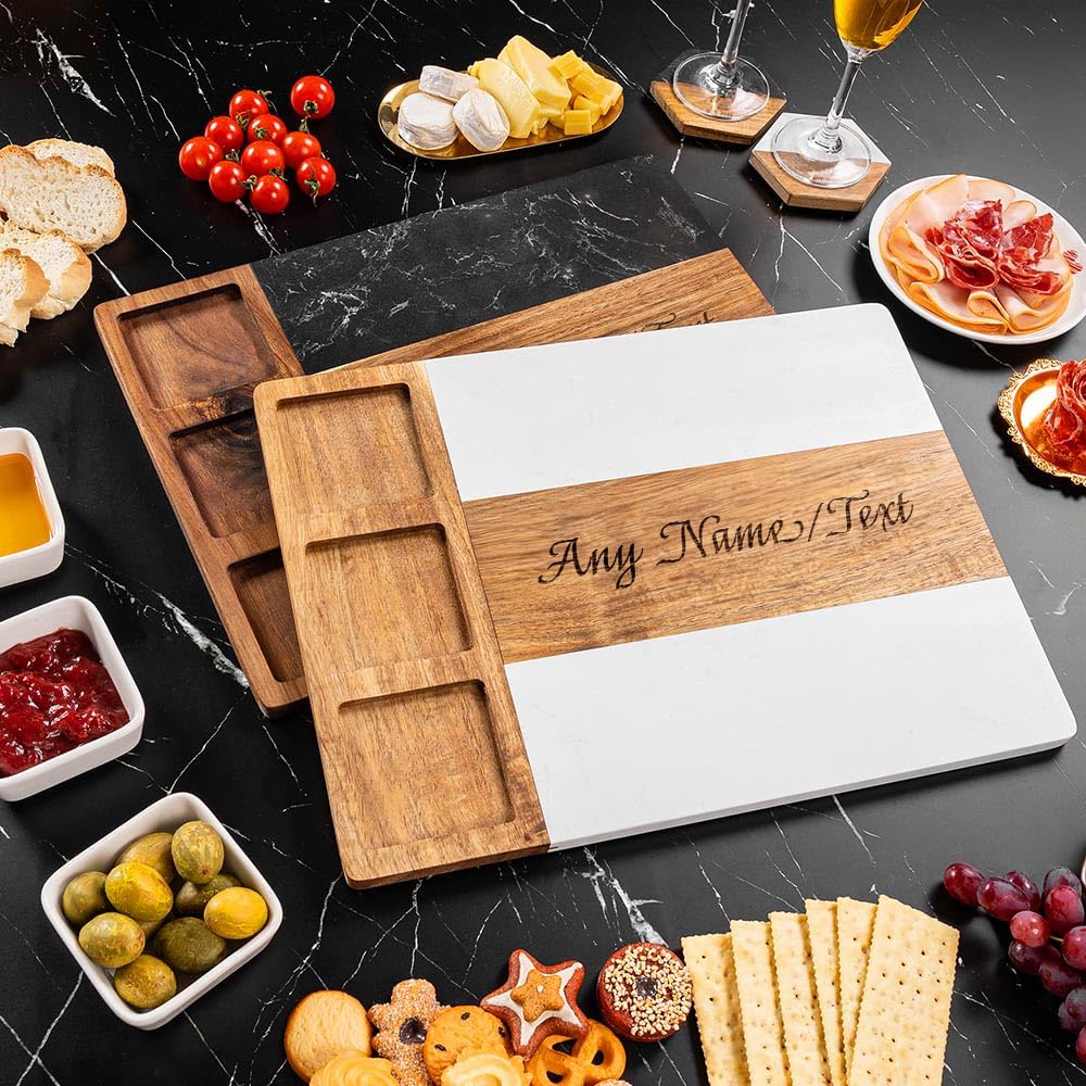 Personalized Charcuterie Board, Custom Marble Cheese Boards for Bridal Shower Gifts, House Warming Gifts New Home, Wedding Gifts for Couples (Style 5)