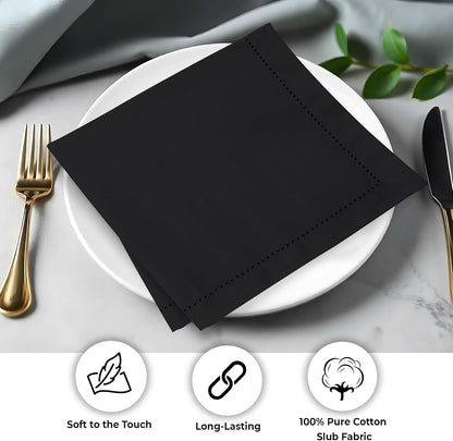 Urban Villa Cloth Napkins Set of 12 20x20 Inches 100% Cotton Hemstitch Napkins Cloth Washable Durable Reusable Absorbent Table Dinner Napkins Cloth for Hotel Lunch Restaurant Weddings Parties – Black