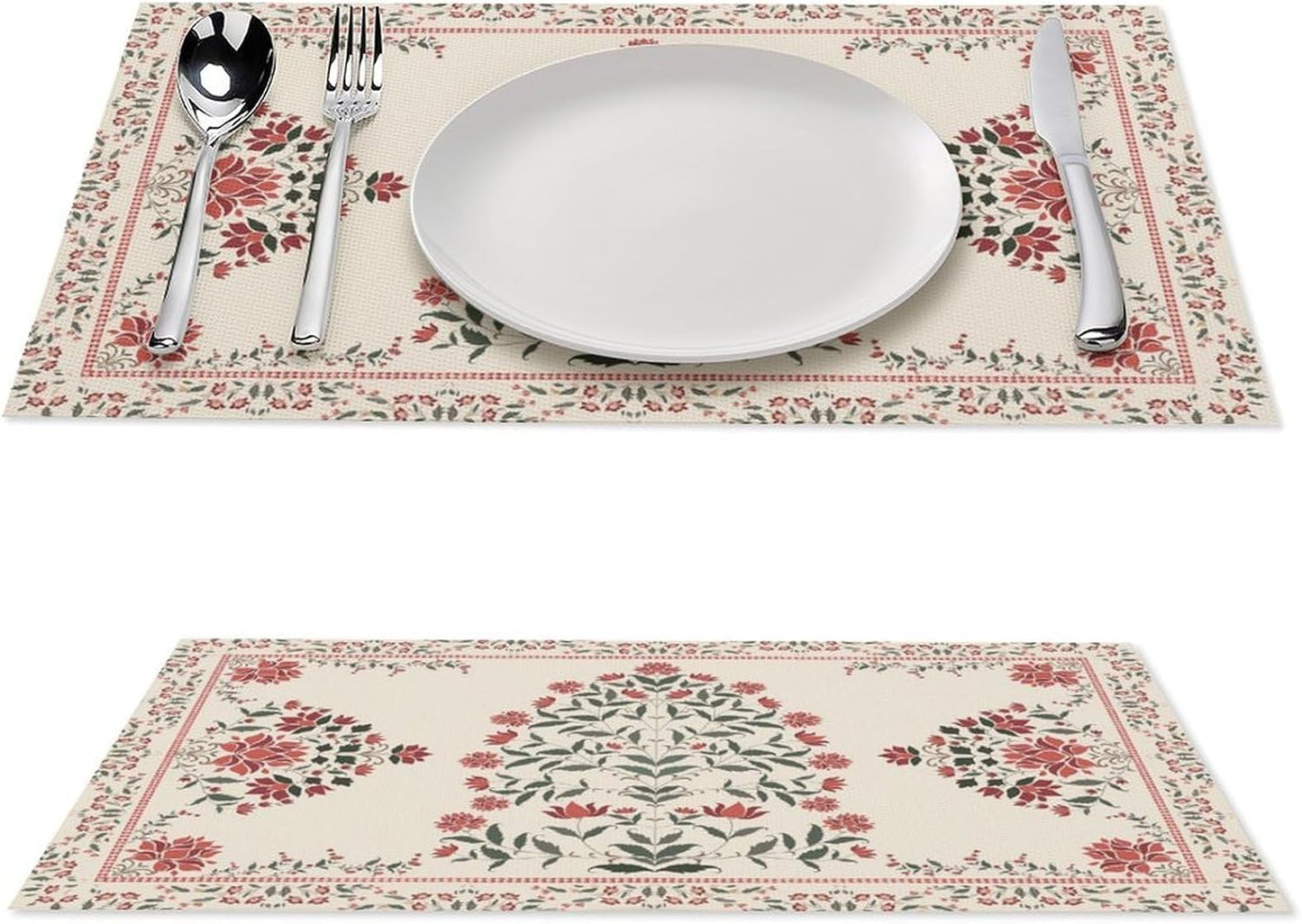 Vintage Floral Placemats Set of 6, 12x18 Inch Rustic Boho Persian Carpet Turkish Tribal Bohemia Holiday Farmhouse Coffee Table Mats for Party Kitchen Dining Decoration