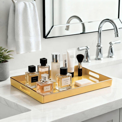 Zosenley Decorative Tray, Rectangular Plastic Tray with Handles, Modern Vanity Tray and Serving Tray for Bathroom, Kitchen, Ottoman and Coffee Table, 15.6” x 10.2” (Light Yellow)