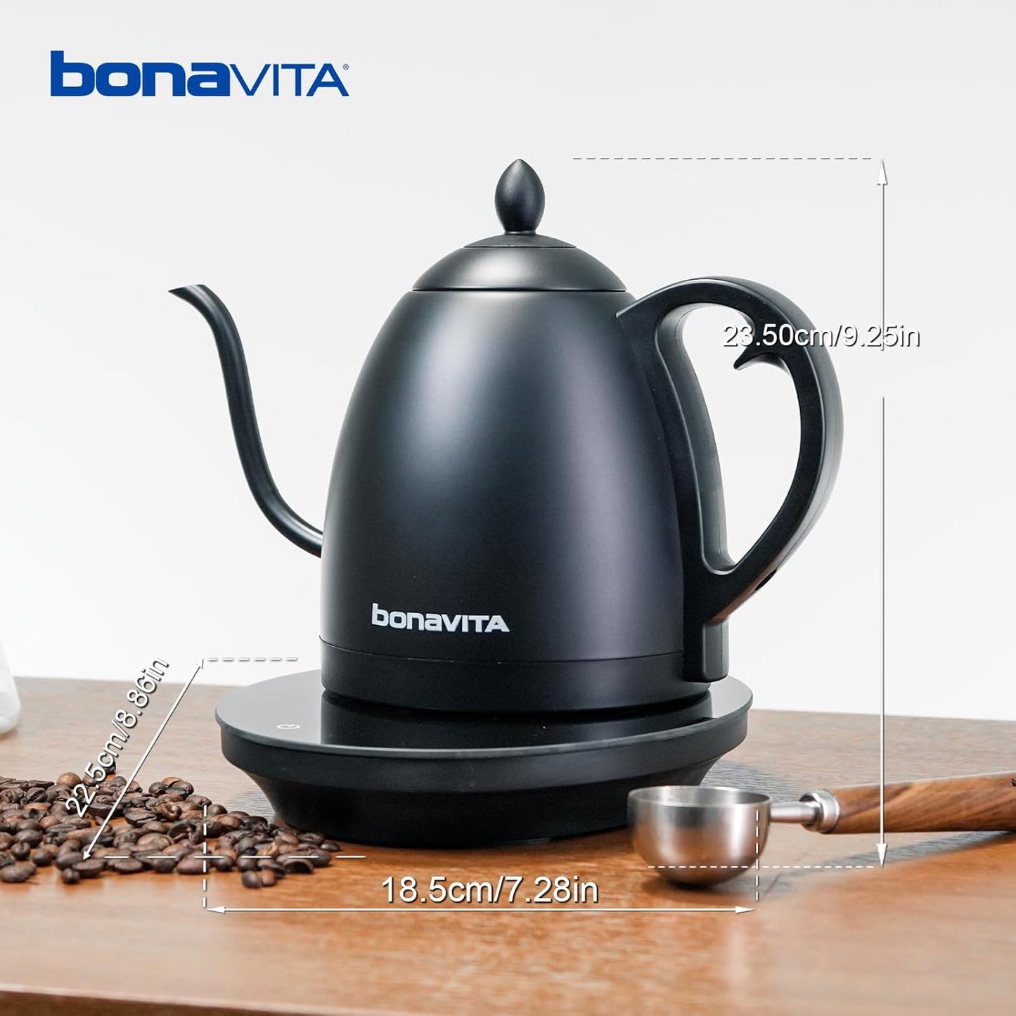 Bonavita Cosmopolitan 1.0L Gooseneck Electric Kettle, Stainless Steel Water Boiler for Coffee Brew and Tea Precise Pour Control, 6 Preset Temps, Glass Touch Panel, 1200W Fast Boil, Matte Black