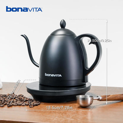Bonavita Cosmopolitan 1.0L Gooseneck Electric Kettle, Stainless Steel Water Boiler for Coffee Brew and Tea Precise Pour Control, 6 Preset Temps, Glass Touch Panel, 1200W Fast Boil, Matte Black