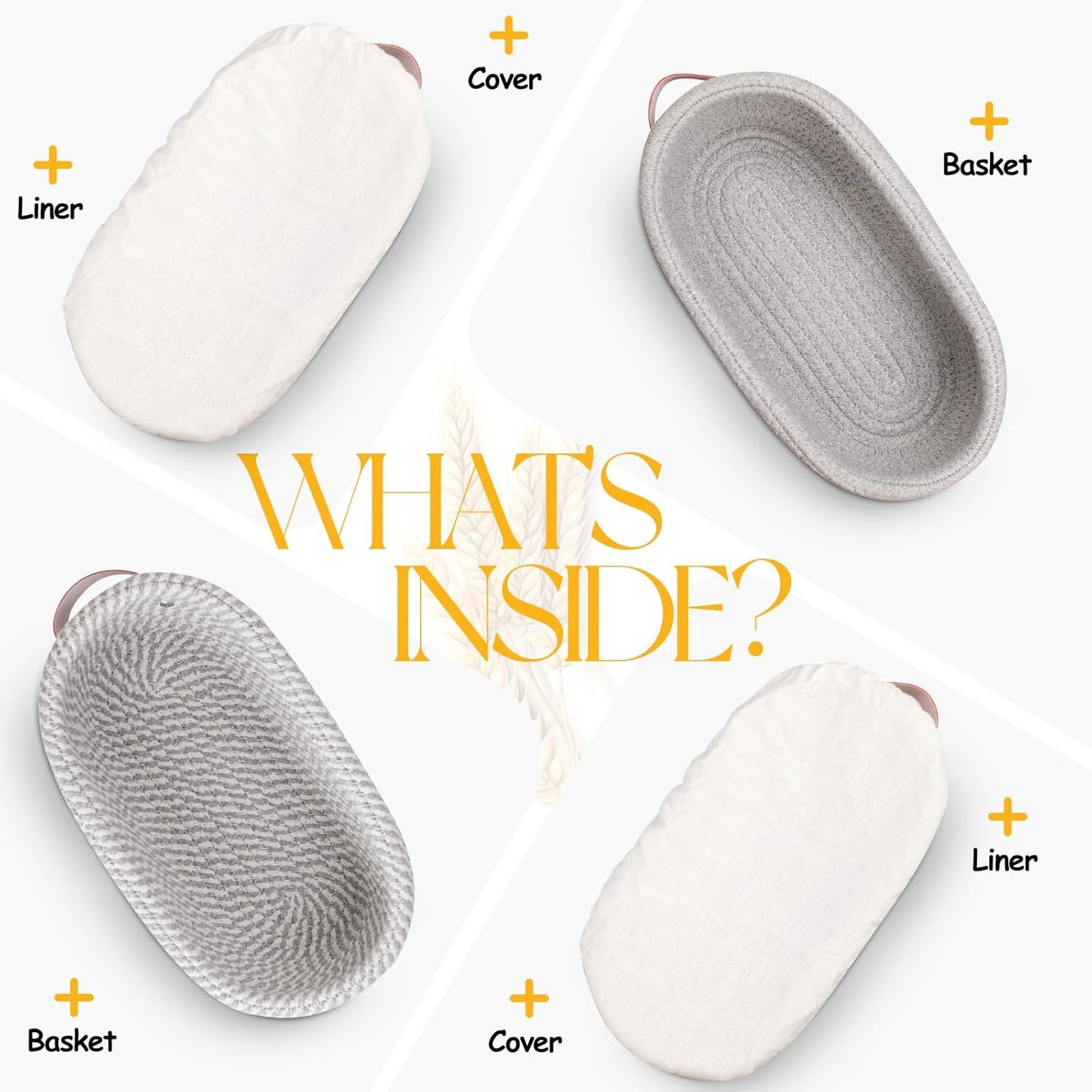 Banneton Bread Proofing Basket - Cotton Oval Banneton Basket Set of 2 Sourdough Proofing Baskets Round Proofing Bowls Handmade Rattan Baskets and Liners