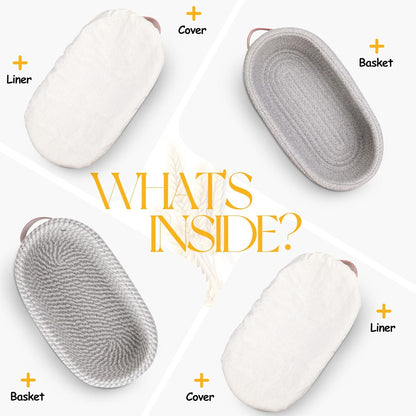 Banneton Bread Proofing Basket - Cotton Oval Banneton Basket Set of 2 Sourdough Proofing Baskets Round Proofing Bowls Handmade Rattan Baskets and Liners