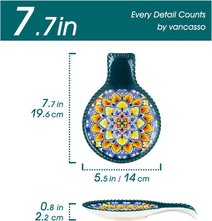 vancasso Ceramic Spoon Rest for Stove Top, 7.7 Inch Cooking Spoon Holder for Kitchen Counter Decor, Spoon Holder for Coffee Spoon Rest, Spoon Cradle, Spatula, Spoons or Tongs, Decorations, Green