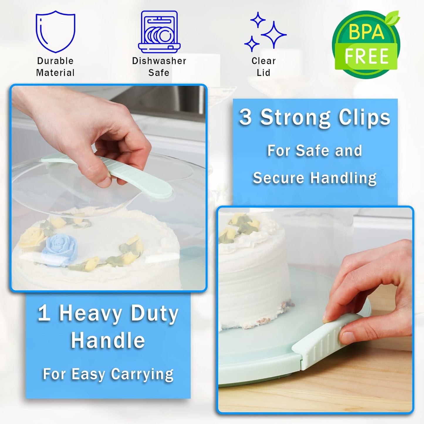 EXTRA LARGE Cake Carrier/Cake Container with Server (Holds up to 12 inch 3-layer cake) Cake Carrier With Lid And Handle /Cake Holder with Lid/Cake Cover Cake Plate Clear Cake Dome Cake Plate With Lid