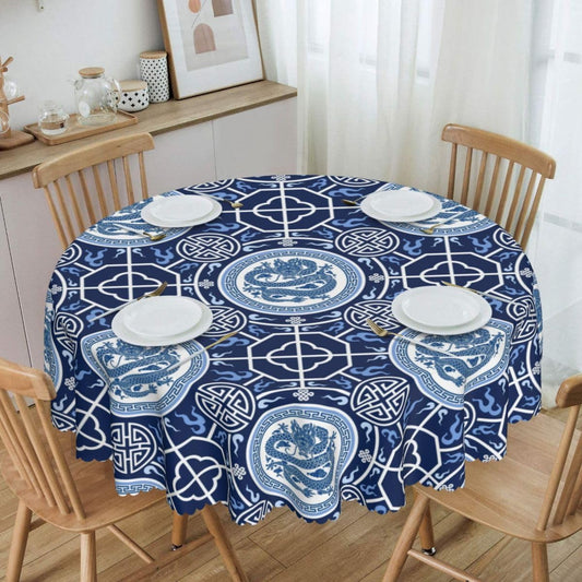 Chinoiserie Tablecloth Round, Traditional Zodiac Dragon Vintage Asian Style Oriental Luxury Water Resisitant Table Cover for Dining Kitchen Living Room Home Party Holiday Decor 70 inch Round