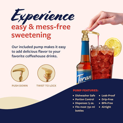 Torani Sugar Free Raspberry Syrup and Sugar Free Peach Syrup Variety 2-Pack, Flavored Syrups for Drinks, Pumps Included, 25.4 Fl Oz Ea