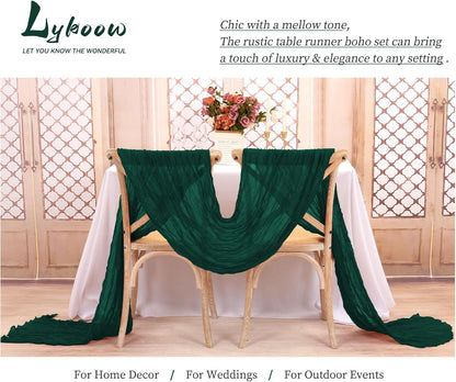 15 Packs Cheesecloth Table Runner Emerald Green,10 Ft Dark Green Rustic Gauze Boho Wedding Table Runner Decoration, Wedding Table Decor for Wedding Party Bridal Shower Table,21.5x120in