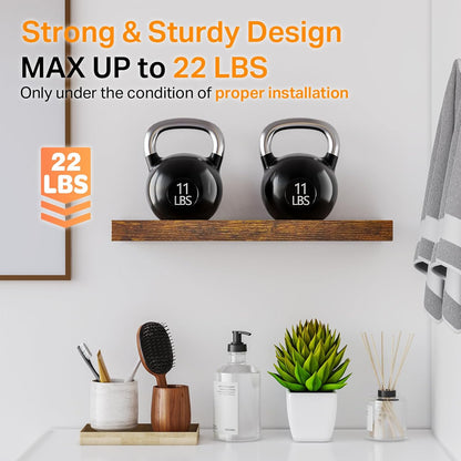 BAYKA Floating Shelves Bathroom for Wall – Shelf Over Toilet Farmhouse Rustic Wood for Bedroom, Kitchen, or Living Room Decor Organization, Christmas Decor Shelves – Rustic Brown, Set of 3